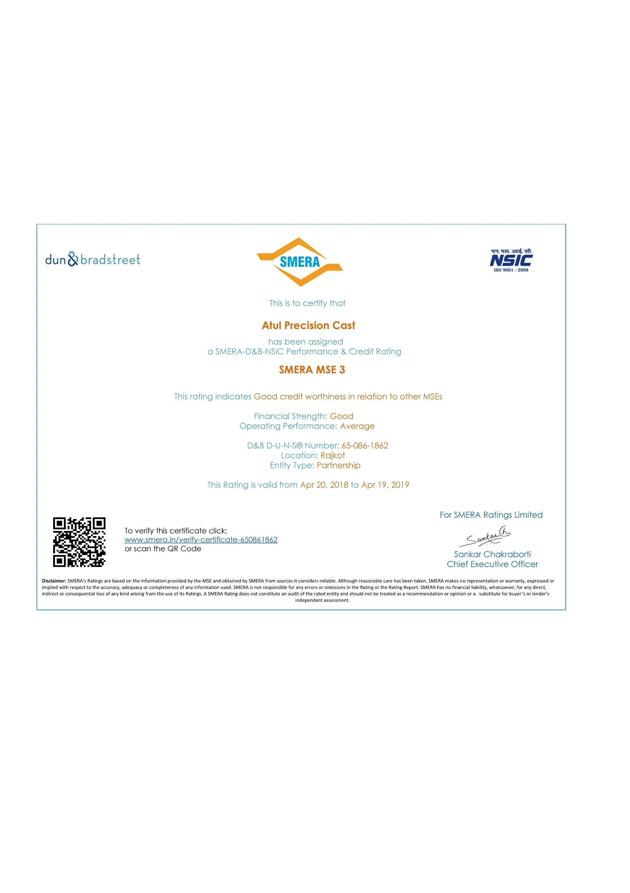 Atul Precision Cast Pvt. Ltd. Certificate